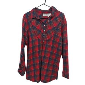 Country Store Red Cotton Plaid Popover Tunic Top L Western Cottagecore Farmcore